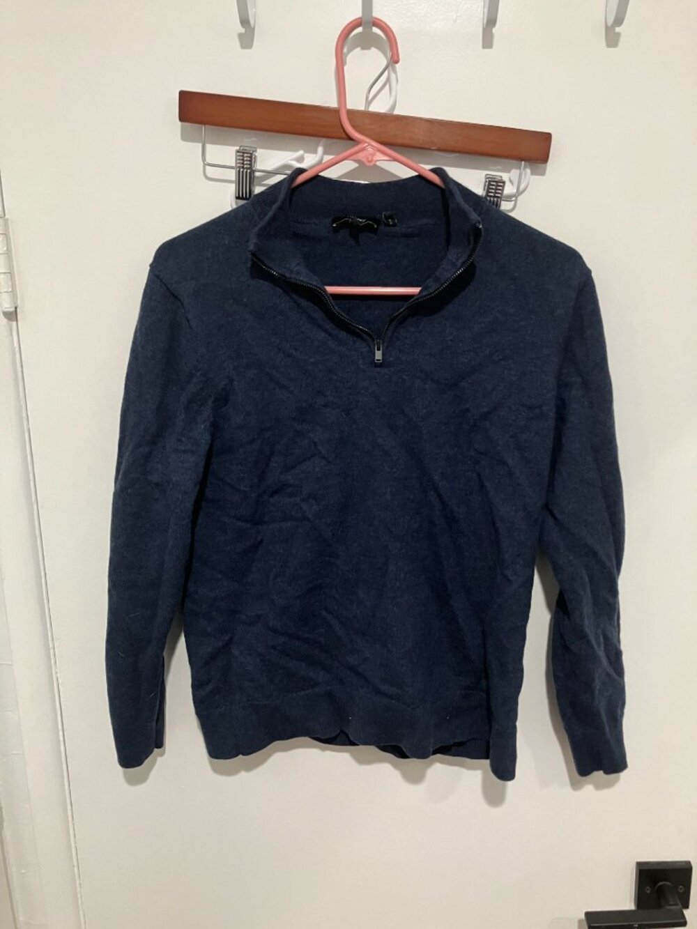 Theory Men's Cashmere Quarter Zip Sweater, Navy Blue, Size Large